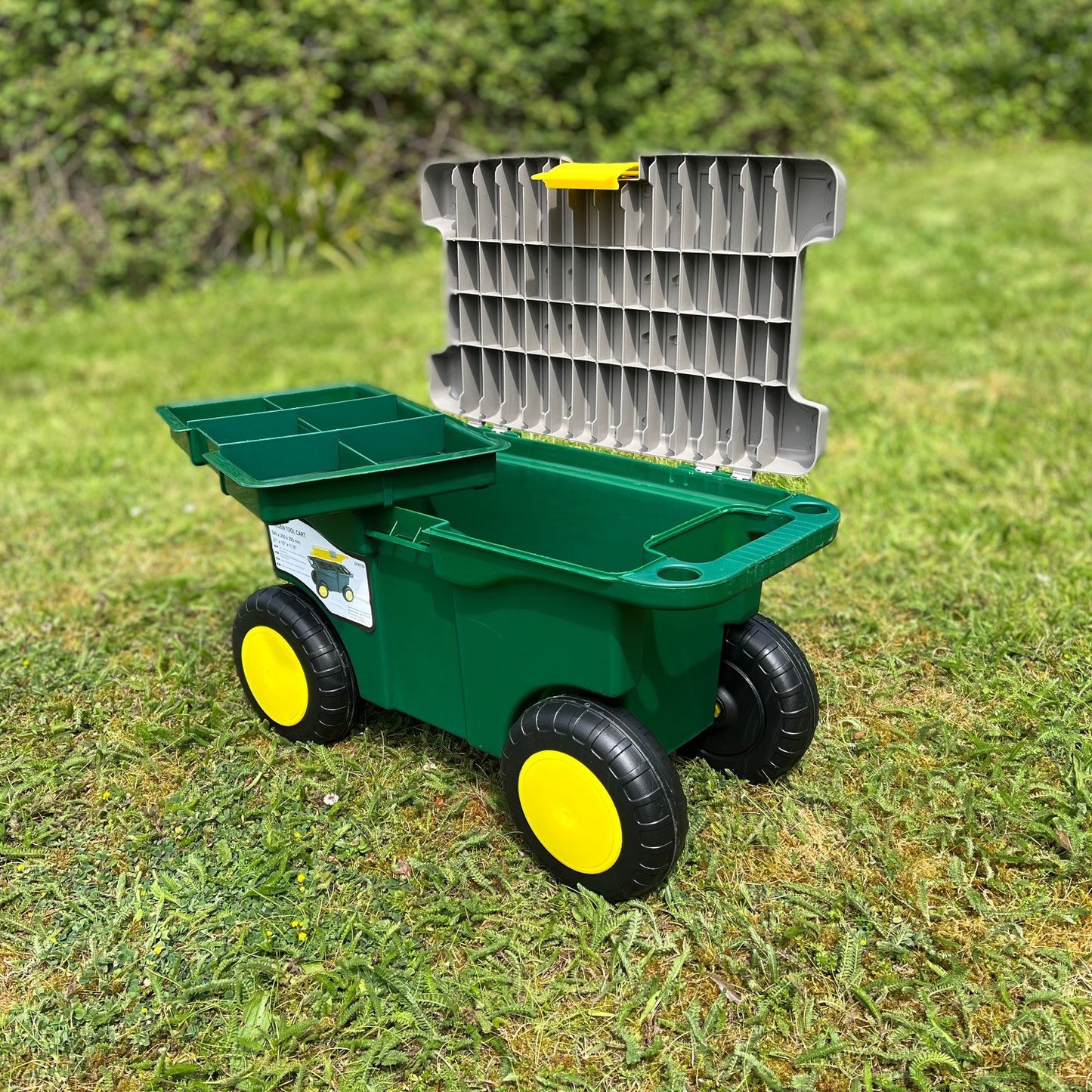 Rolling Sit On Garden Tool Storage Cart