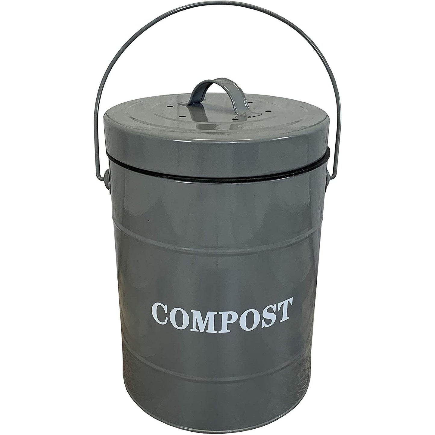 Large Kitchen Composter Caddy with Inner Bucket and 3 Filters in French Grey