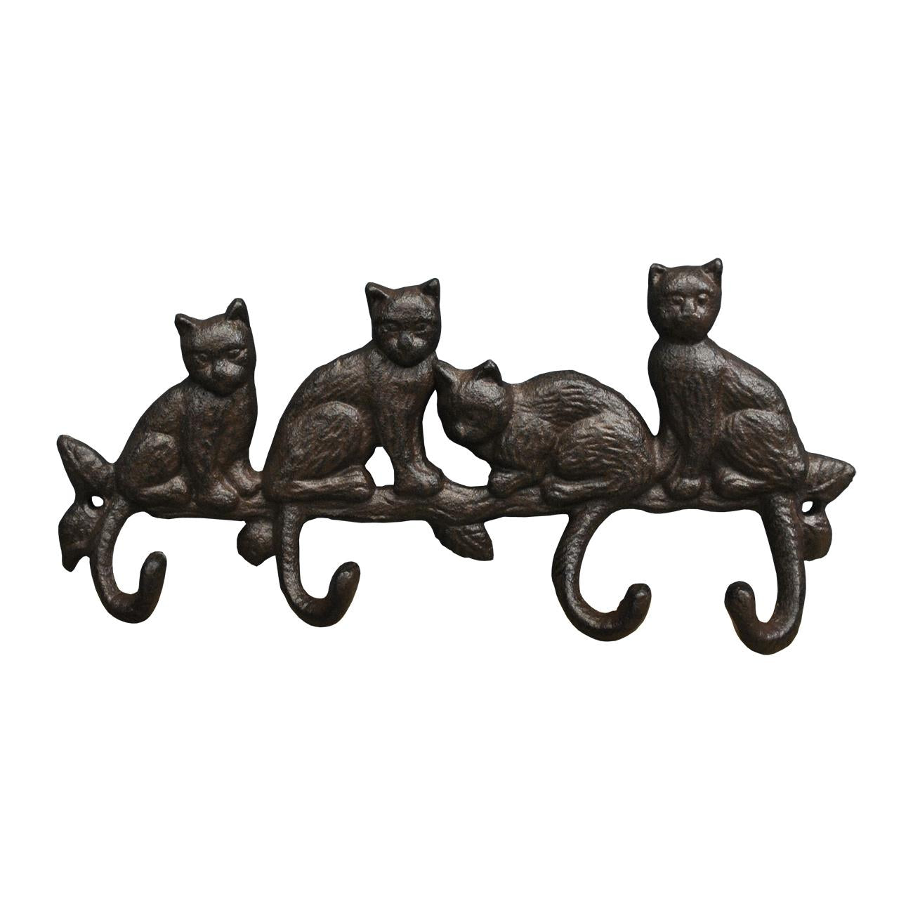 Cat Family Wall Coat Hook Rack in Cast Iron
