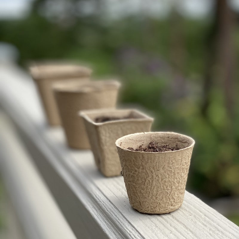 144 x 5cm Round Fibre Biodegradable Plant Pots & Handheld Seed Dispenser