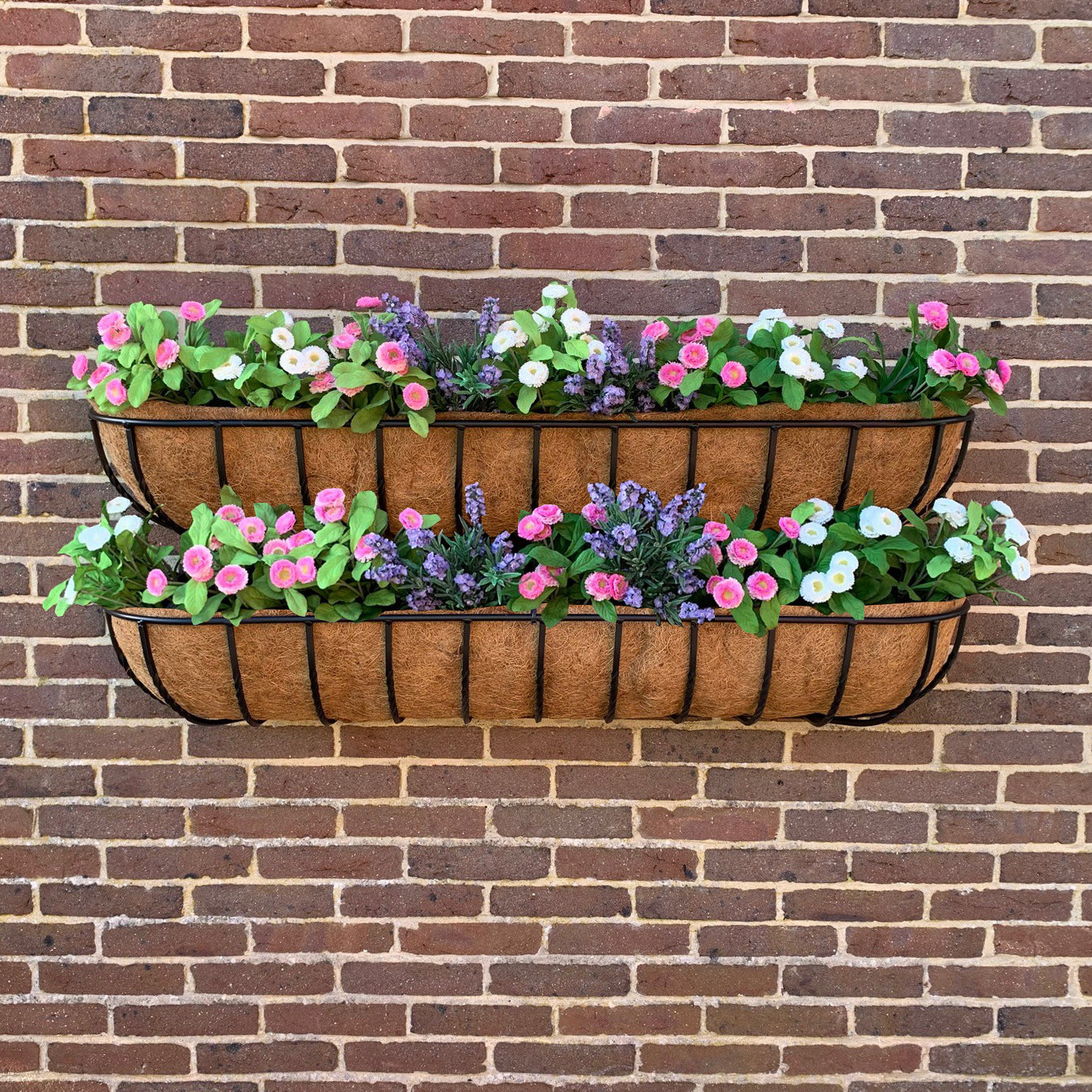Manor Garden Black Metal Wall Basket Manger Trough Planters (120cm) - Pack of 2