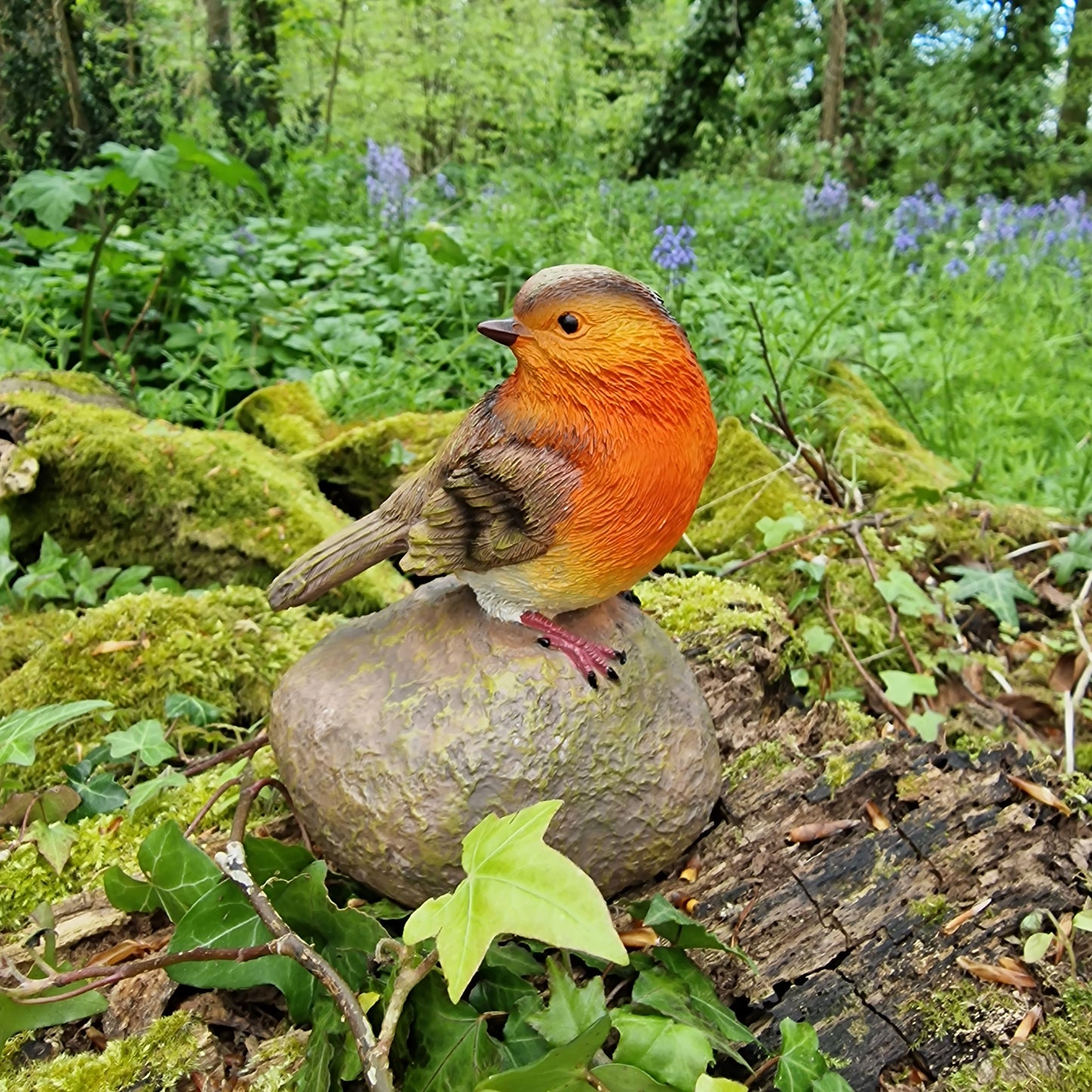 Robin on a Stone Resin Garden Ornament