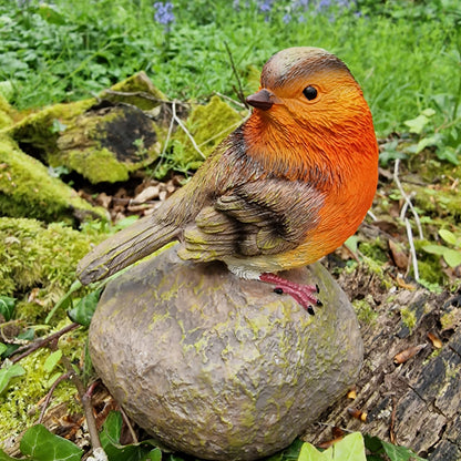 Robin on a Stone Resin Garden Ornaments (Set of 2)