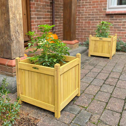 Square Wooden Planters in Tan (Set of 2)