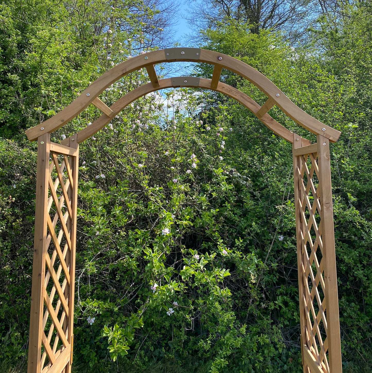 Wooden Garden Arch (Tan) with Ground Spikes