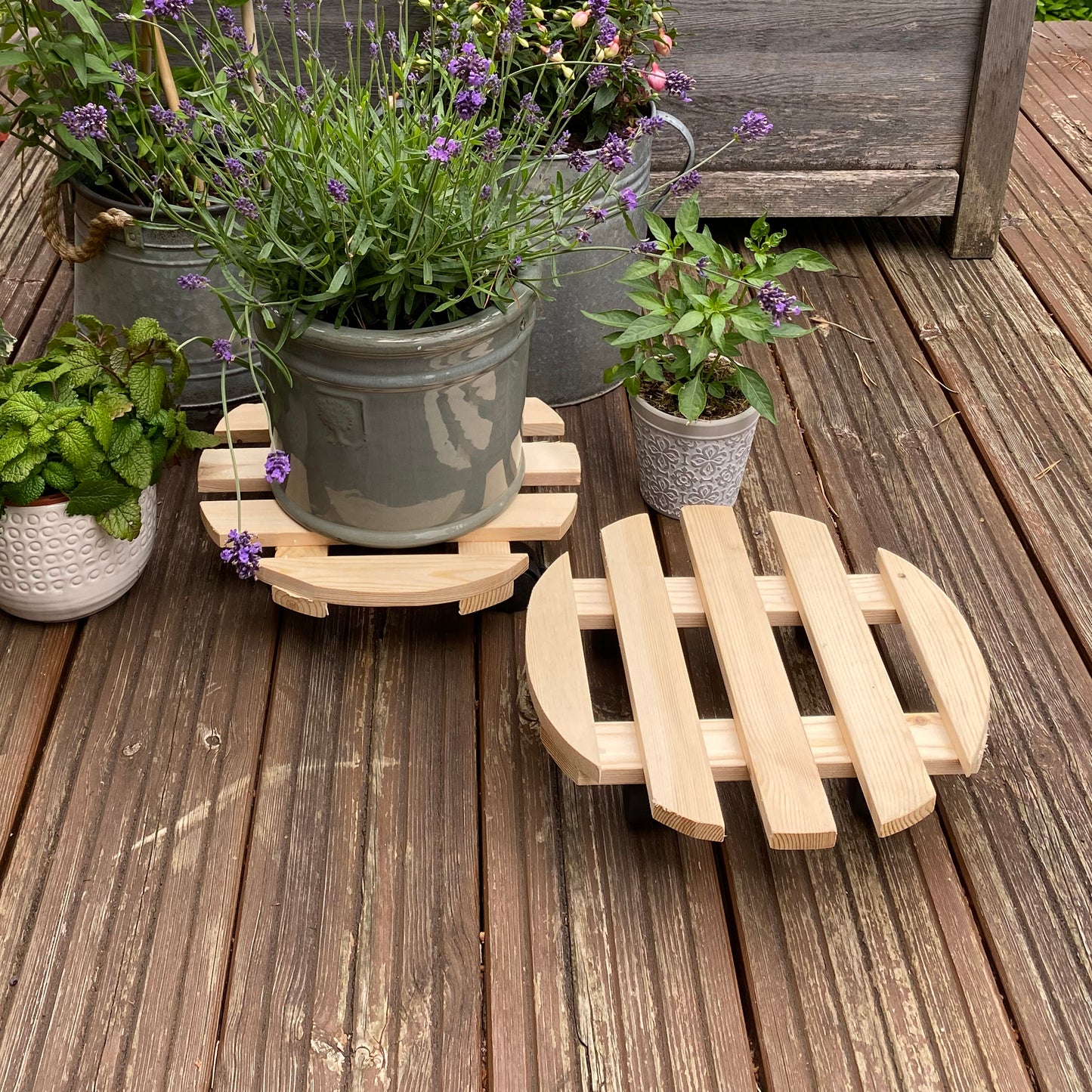 Round Wooden Plant Pot Trolley Movers (30cm) - Pack of 2