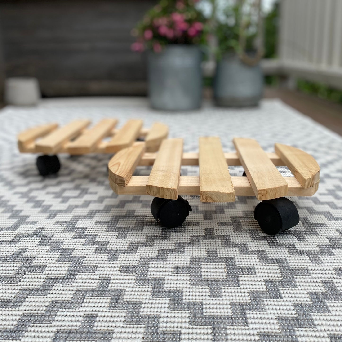 Round Wooden Plant Pot Trolley Movers (30cm) - Pack of 2