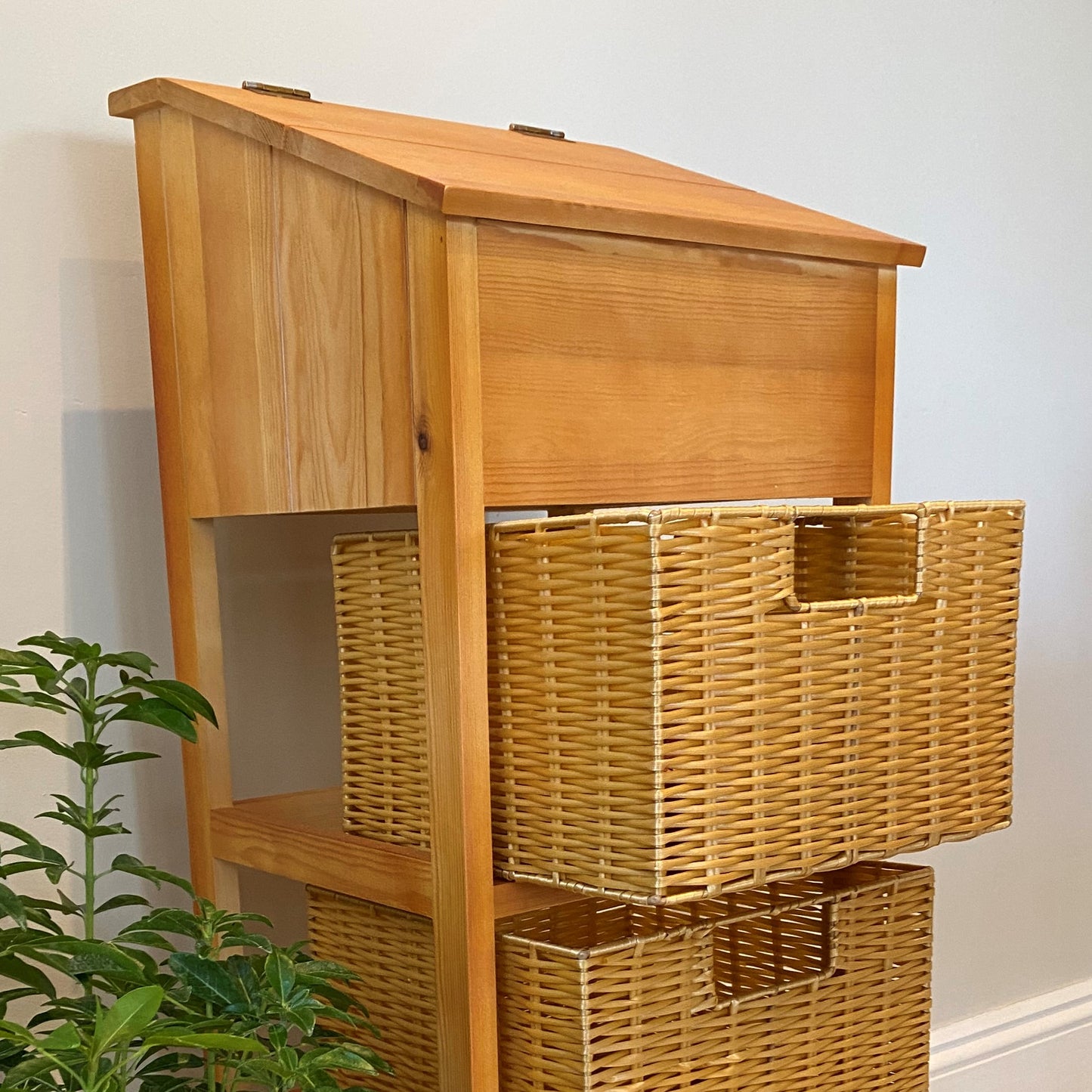 Wooden Vegetable and Potato Store with Wicker Style Baskets