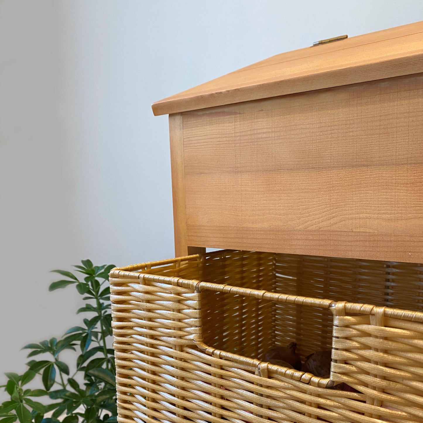 Wooden Vegetable and Potato Store with Wicker Style Baskets