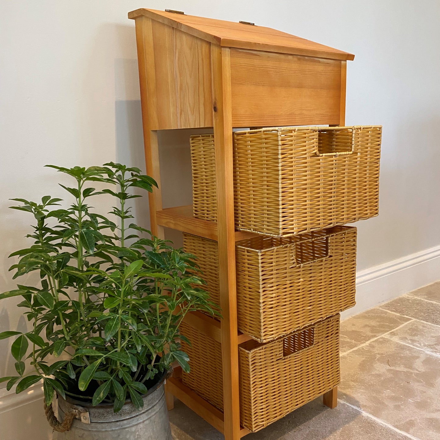 Wooden Vegetable and Potato Store with Wicker Style Baskets