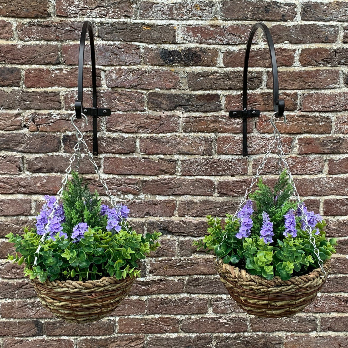 Set of 2 x Artificial Lavender & Eucalyptus Topiary Hanging Baskets (25cm)