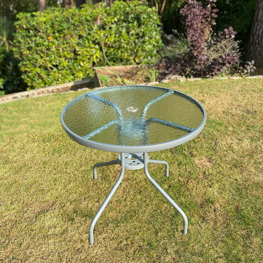 Tresco 6 Piece Metal Garden Furniture Set with Folding Chairs and Parasol