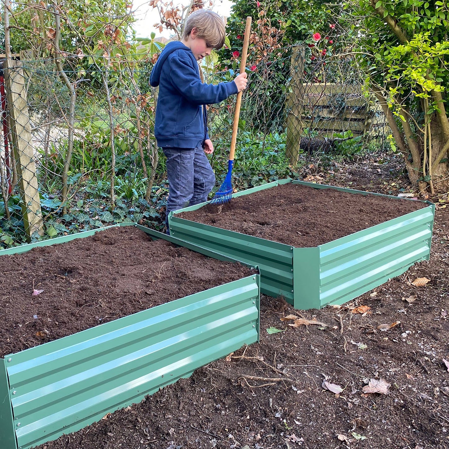 Set of 3 x Metal Raised Vegetable Beds in Green (100cm x 100cm x 30cm)
