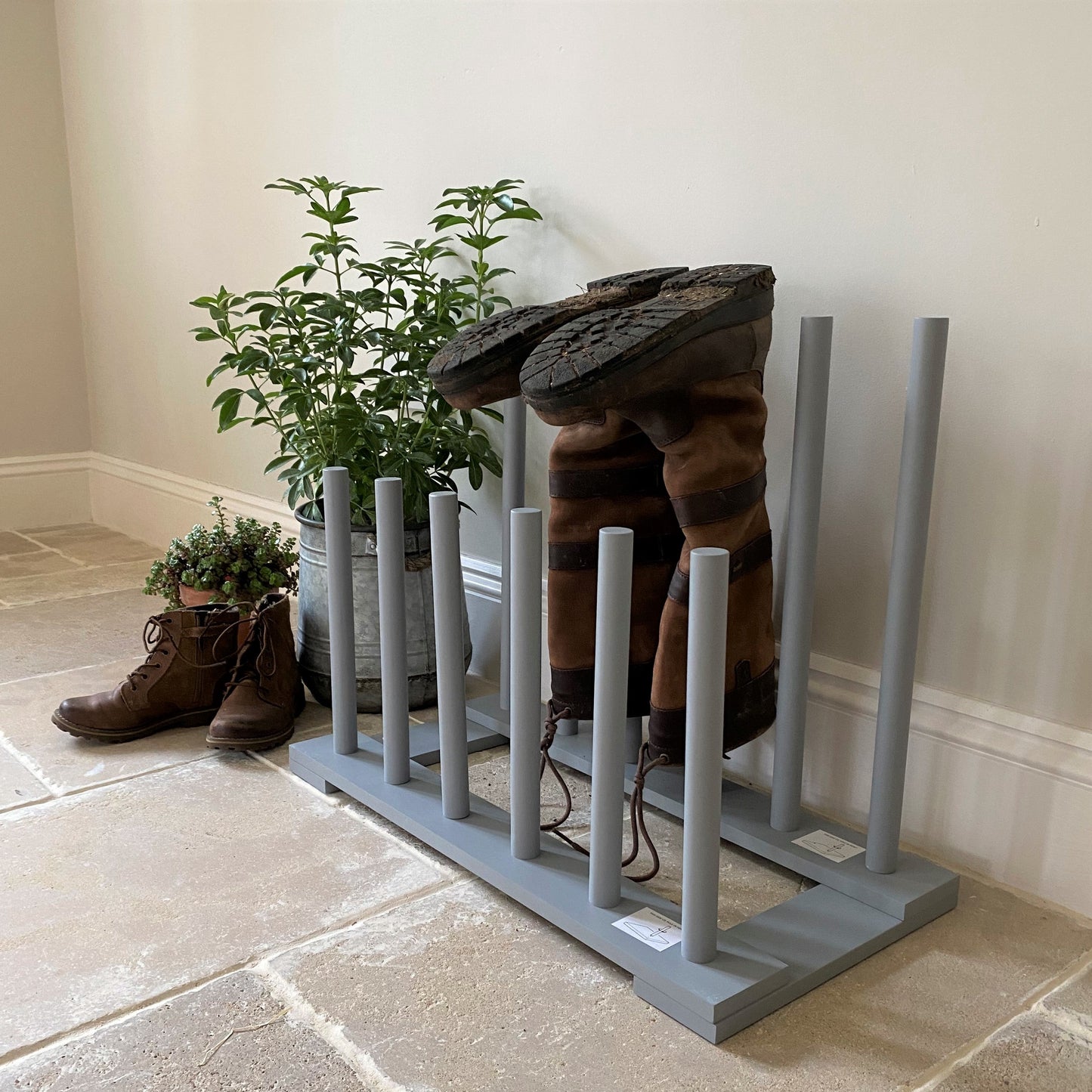 Wooden Welly Boot Rack Stand Holder Organiser in Light Grey (6 Pairs)