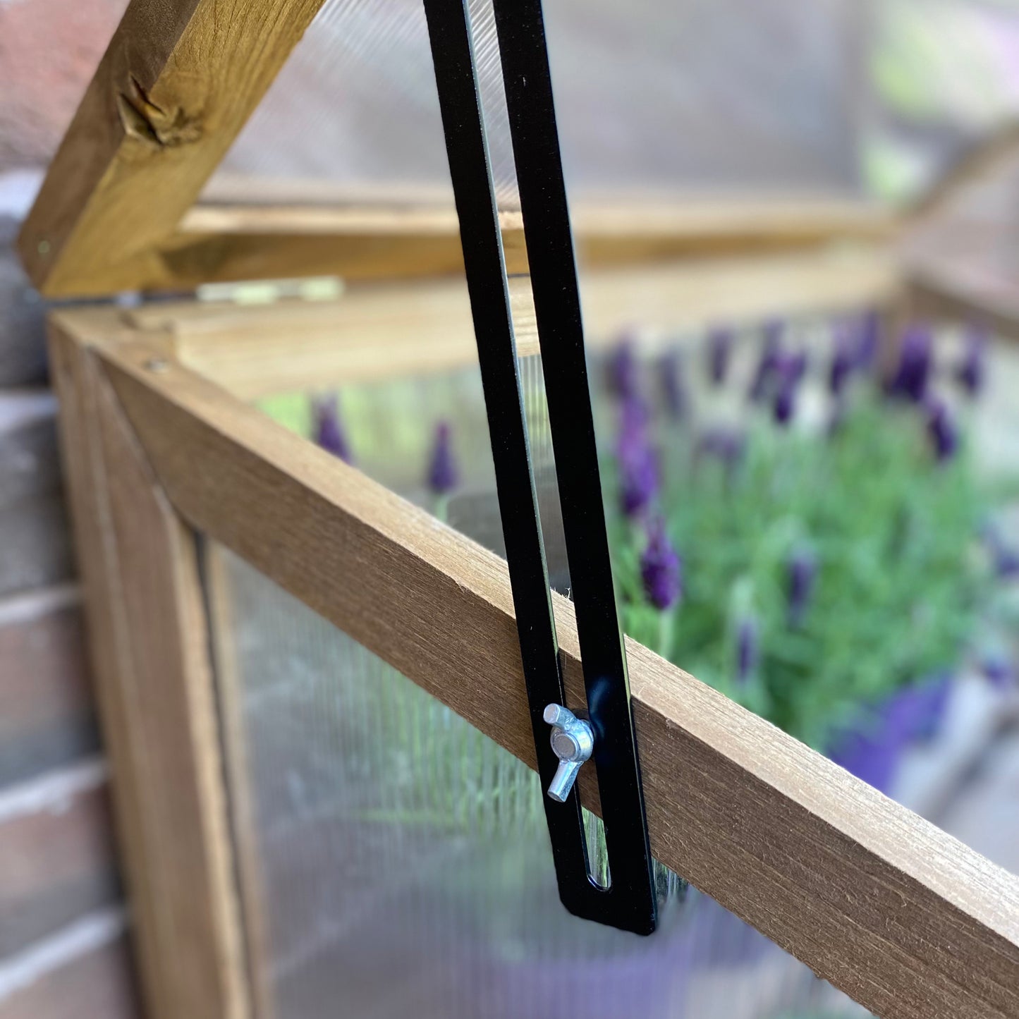 Wooden Growhouse and Coldframe Lid Slide Adjusting Hinge