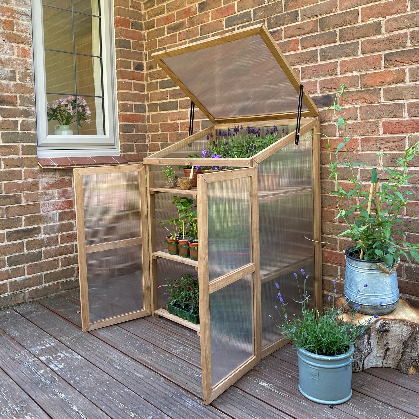 Wooden Framed Polycarbonate Growhouse with Waterproof Cover and 25m Repair Tape