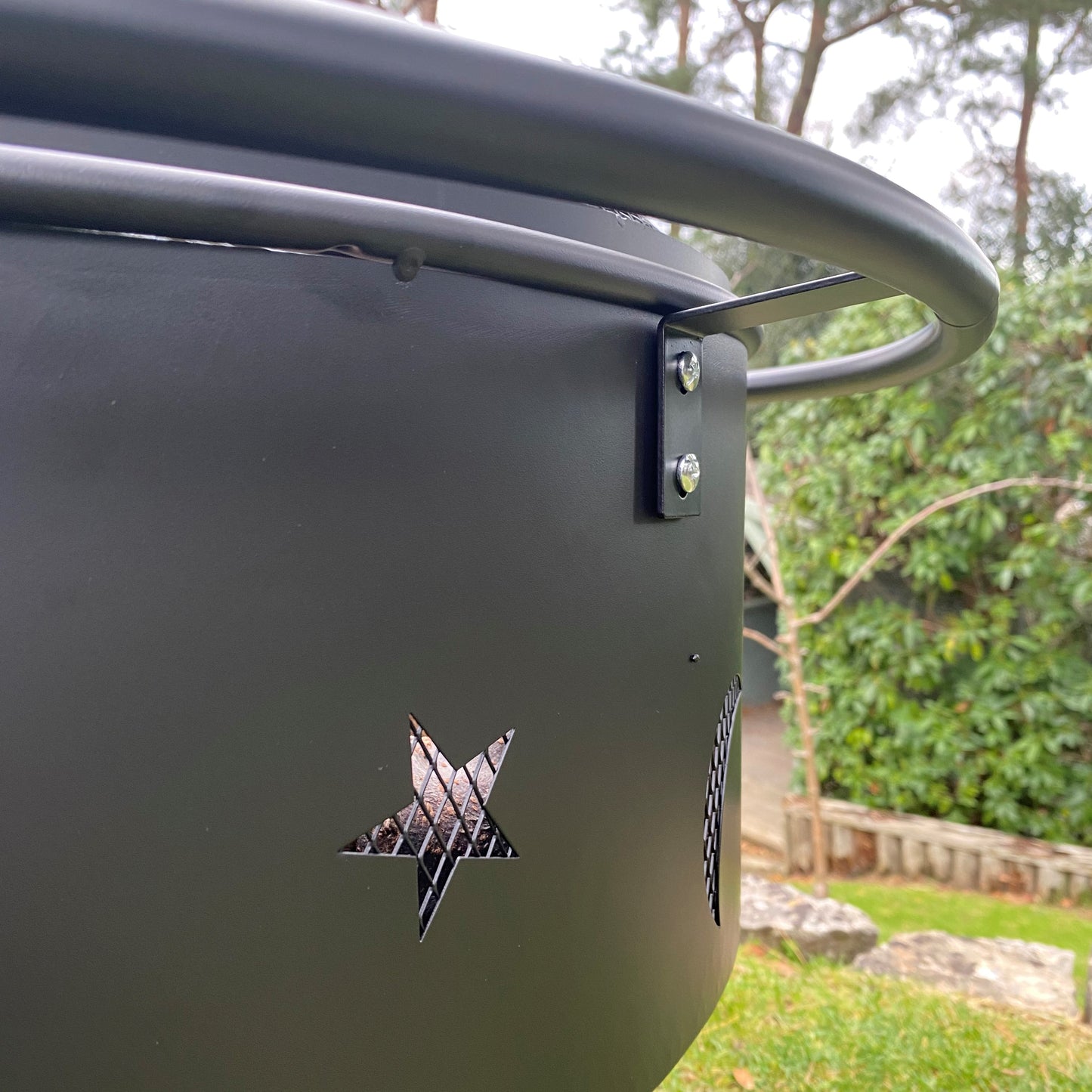 Star and Moon Design Metal Fire Pit with Grill, Safety Guard and Poker