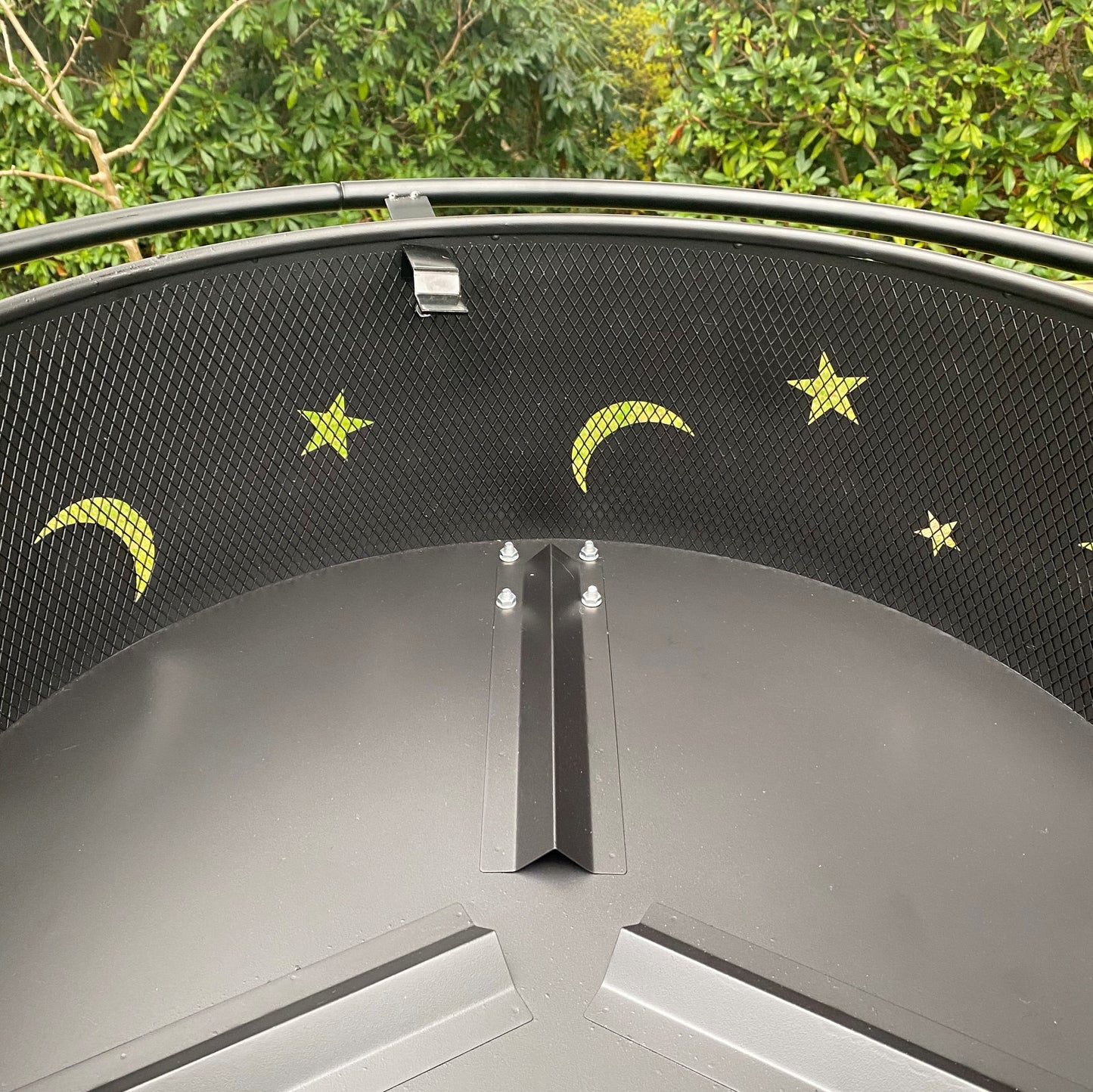 Star and Moon Design Metal Fire Pit with Grill, Safety Guard and Poker