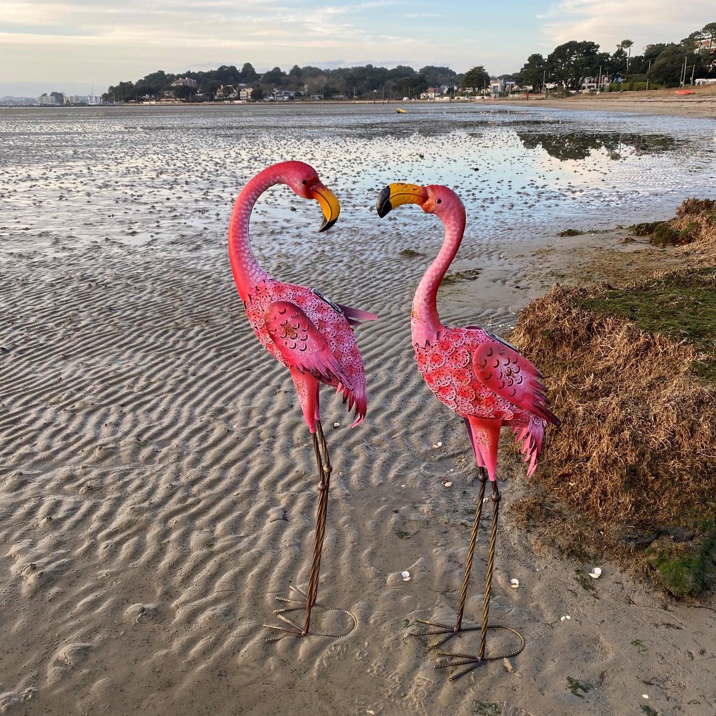 Pair of Flamingo Solar Light Garden Ornaments