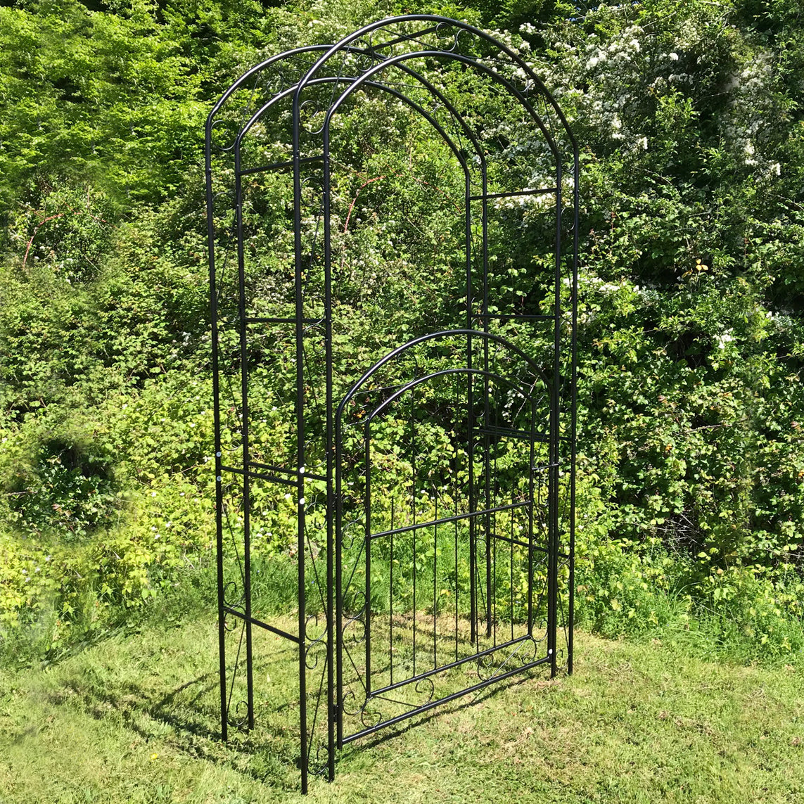 Metal Windsor Garden Arch with Gate and Fixing Pegs