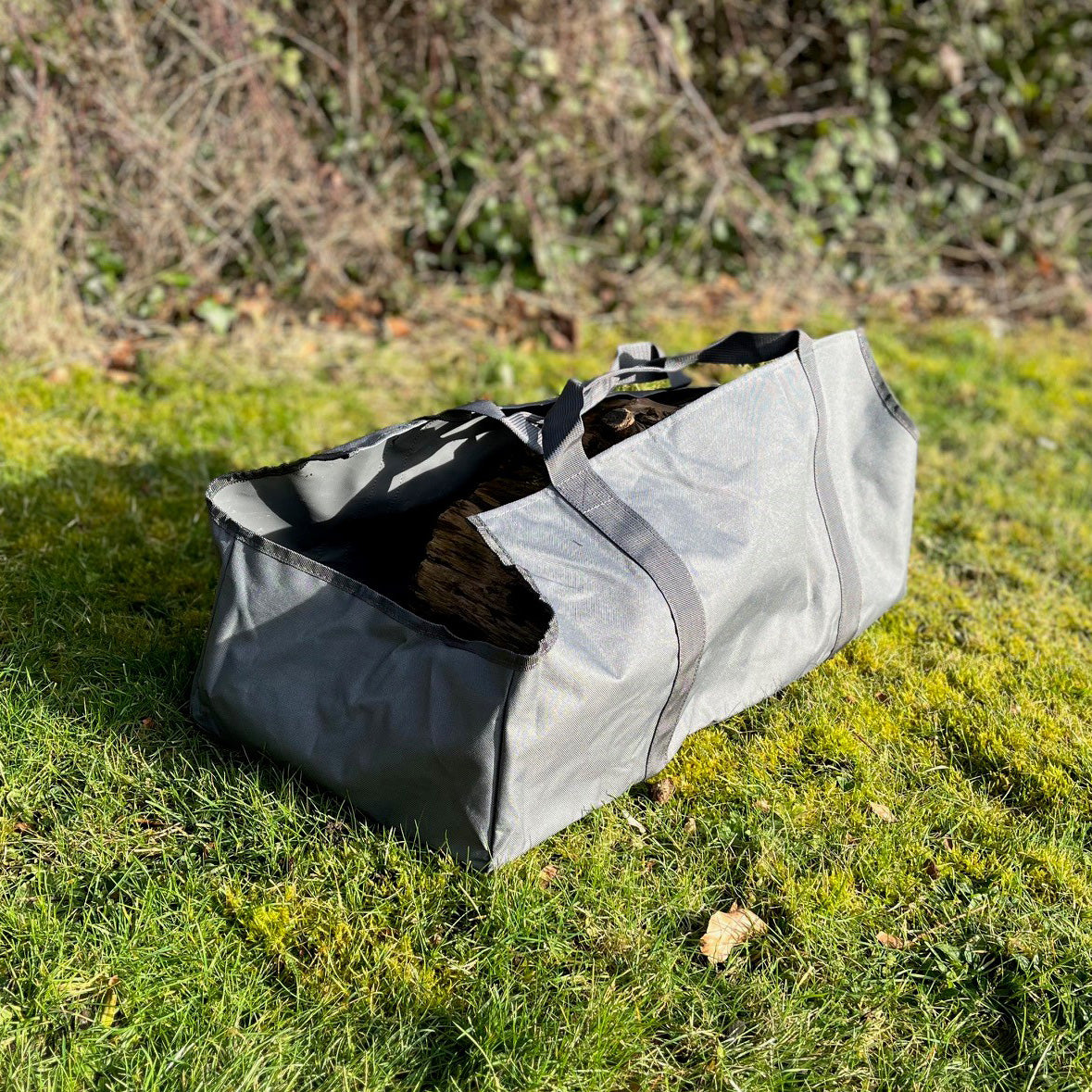 Set of 2 Canvas Log Carrier Firewood Bags in French Grey