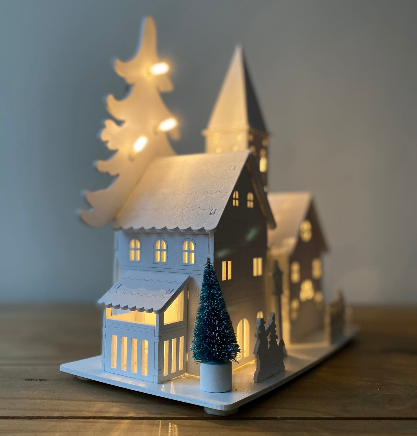 LED Alpine White Wooden Christmas Village