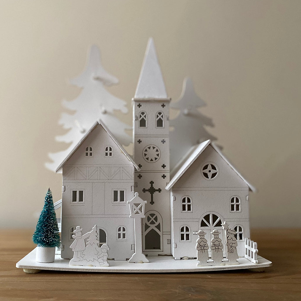 LED Alpine White Wooden Christmas Village