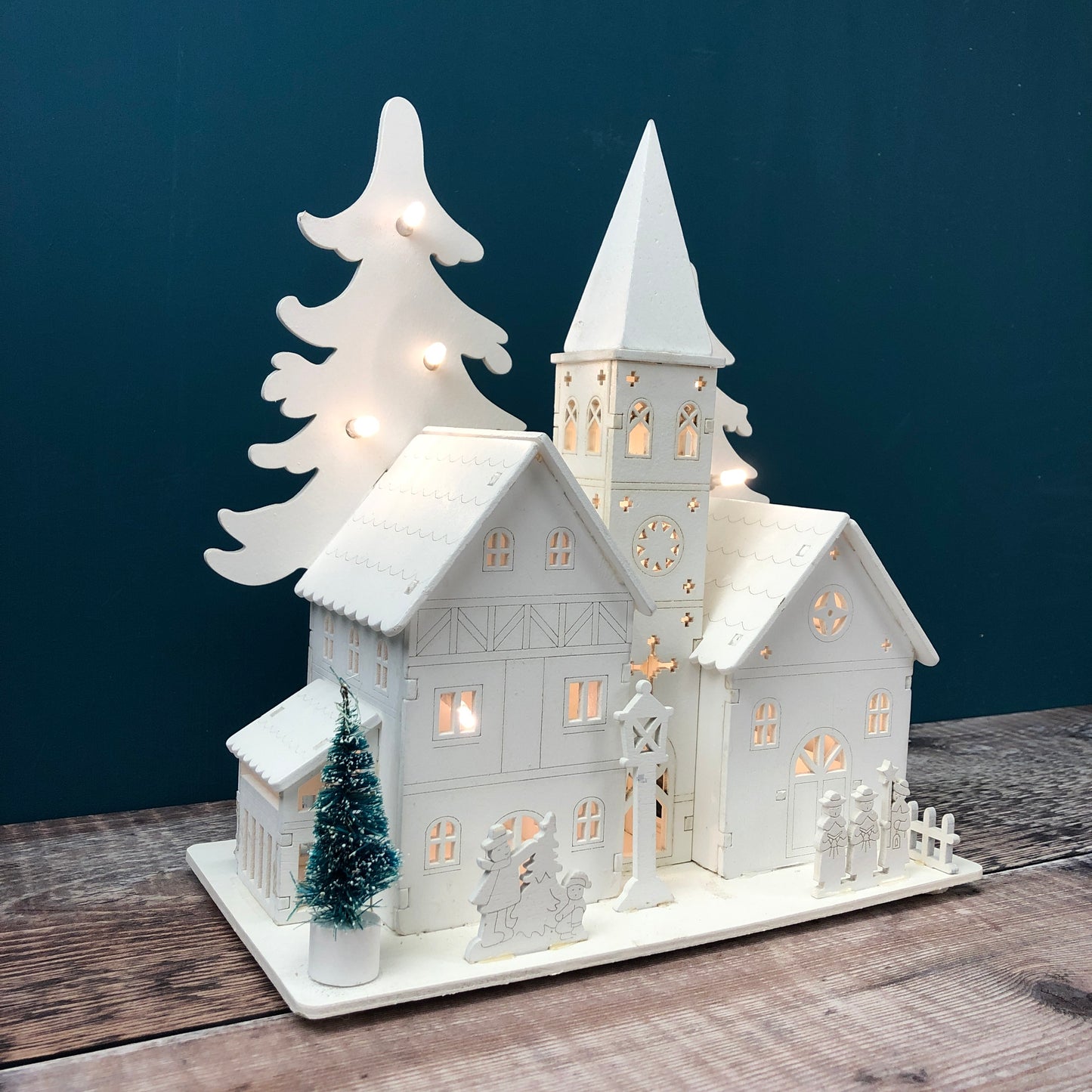 LED Alpine White Wooden Christmas Village