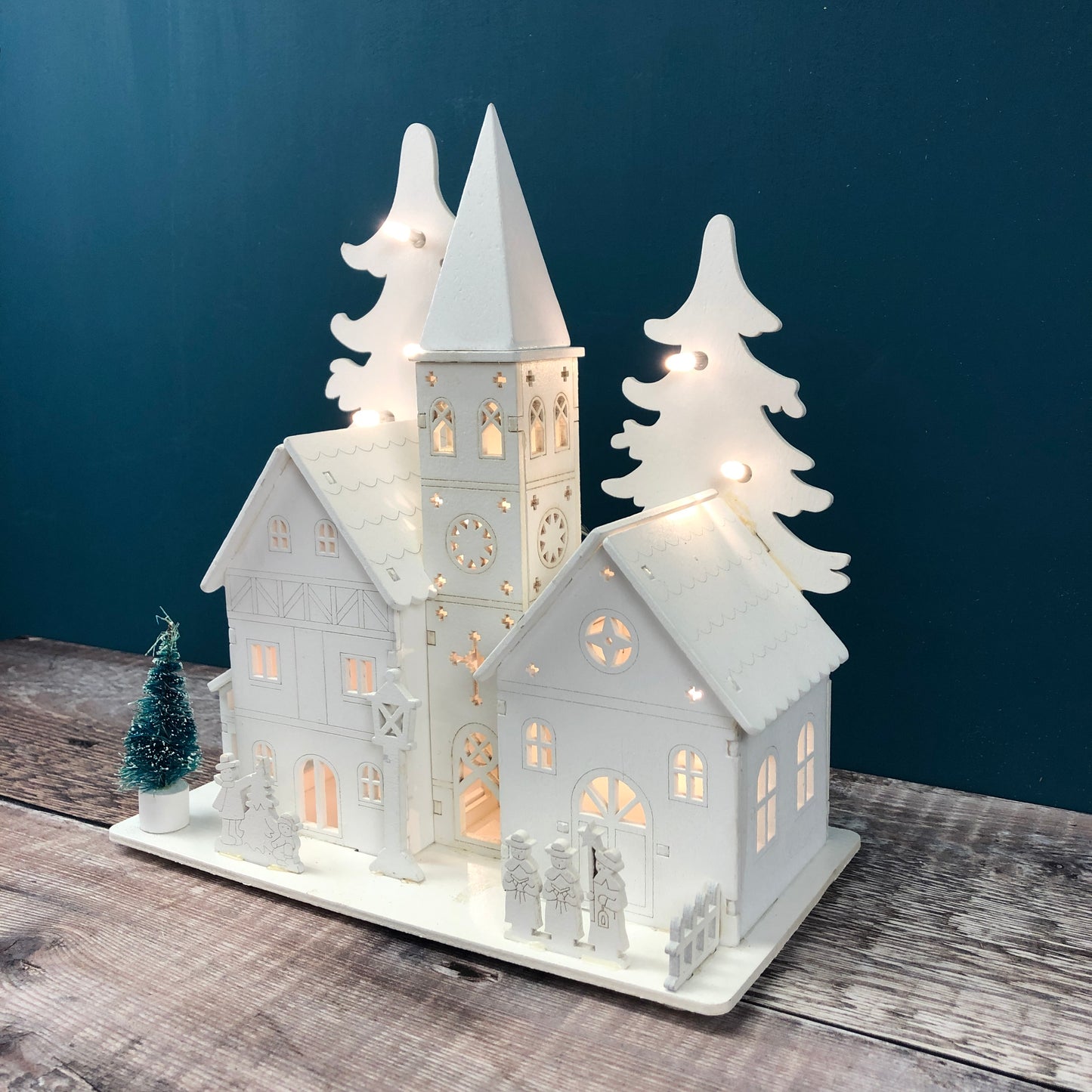 LED Alpine White Wooden Christmas Village