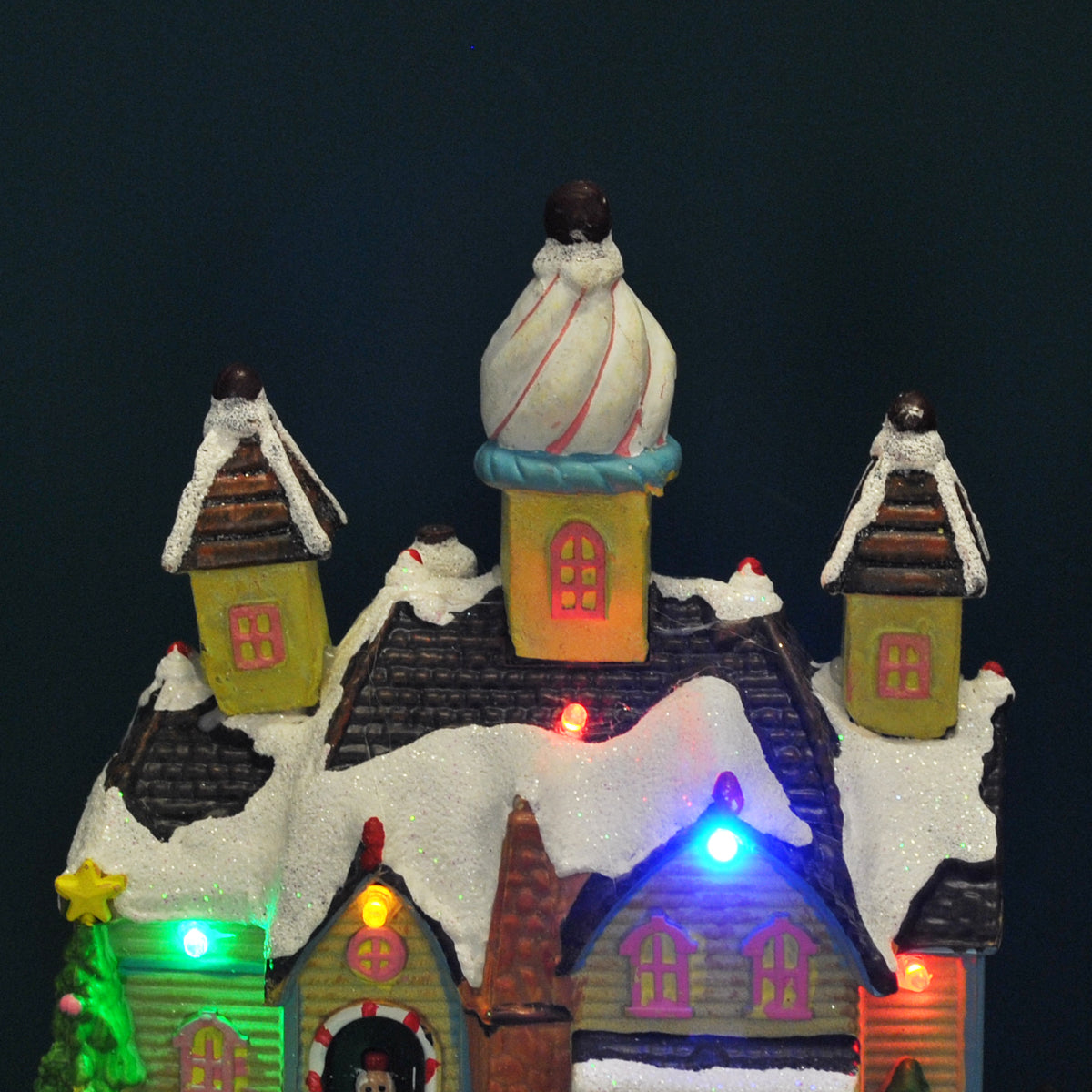 Christmas Village Bakery Scene Ornament with Lights Moving Children's Train and Sound