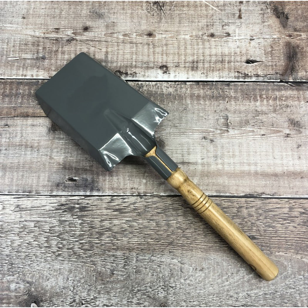 Metal Fireside Fireplace Shovel in French Grey with Wooden Handle