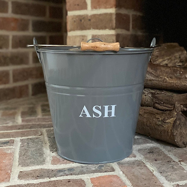 Fireside Ash Bucket in French Grey with Canvas Log Carrier Bag