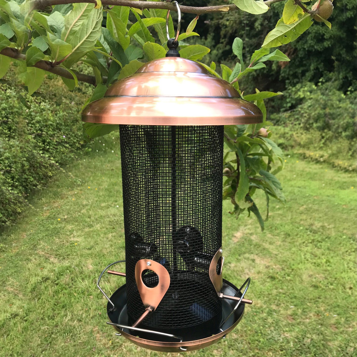 Copper Style Extra Large Hanging Metal Bird Seed Feeder with 4 Feeding Ports