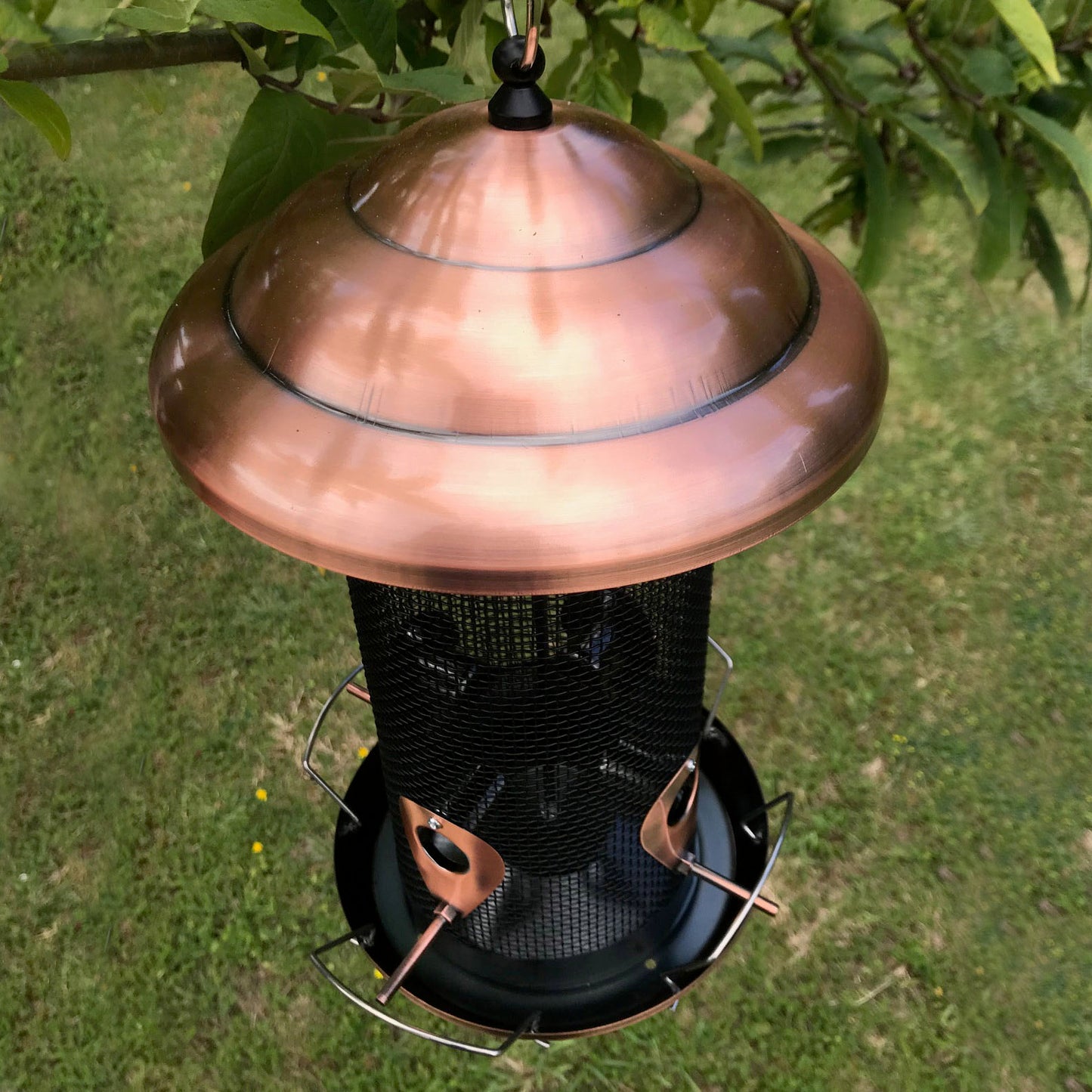 Copper Style Extra Large Hanging Metal Bird Seed Feeder with Seed Catcher Tray