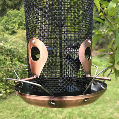 Copper Style Extra Large Hanging Metal Bird Seed Feeder with 4 Feeding Ports