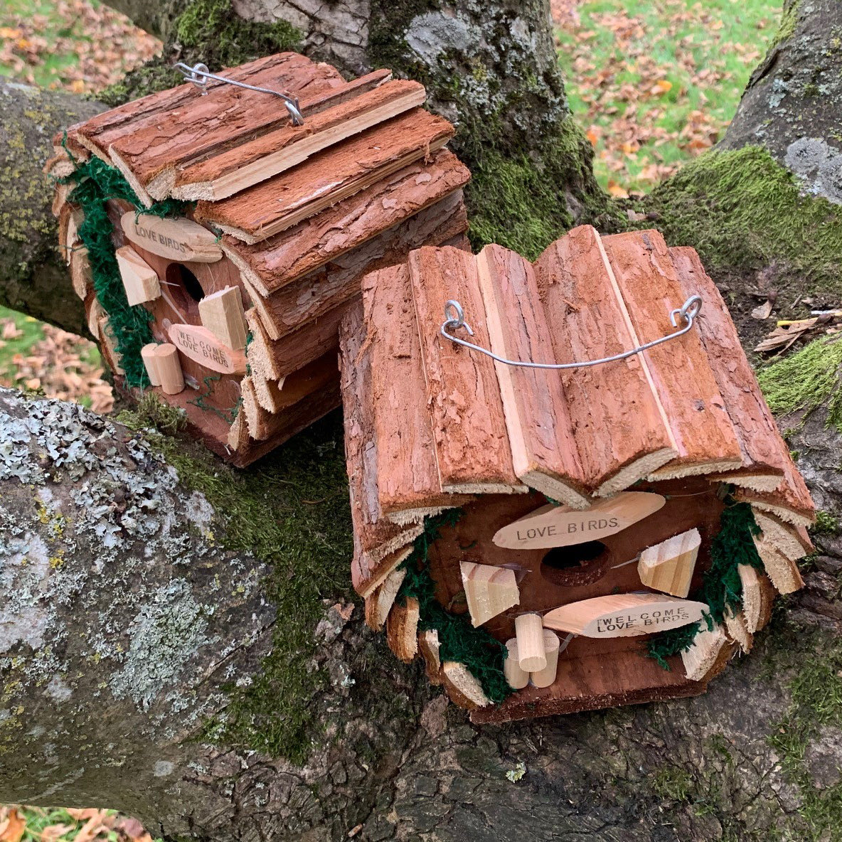 Hanging Wooden Love Bird Nest Box Birdhouses (Set of 2)