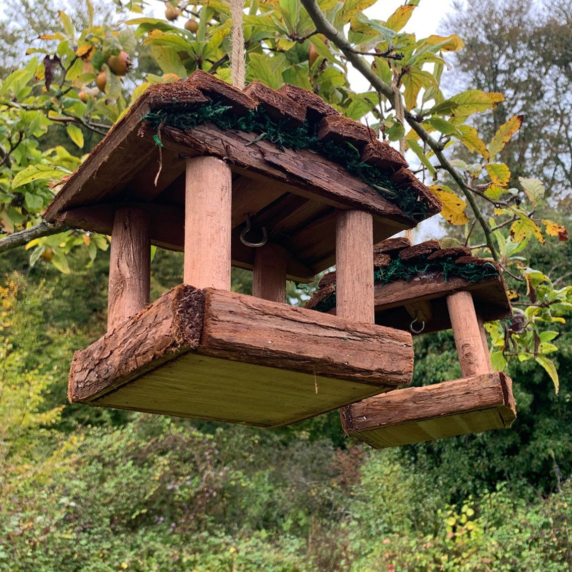 Set of 2 Hanging Wooden Bird Table Feeders