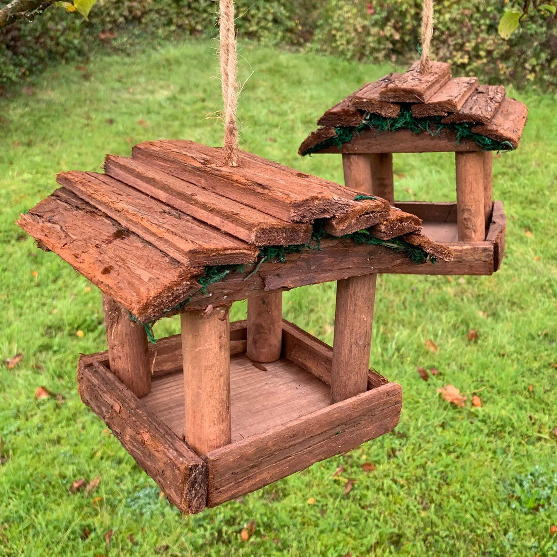 Set of 2 Hanging Wooden Bird Table Feeders