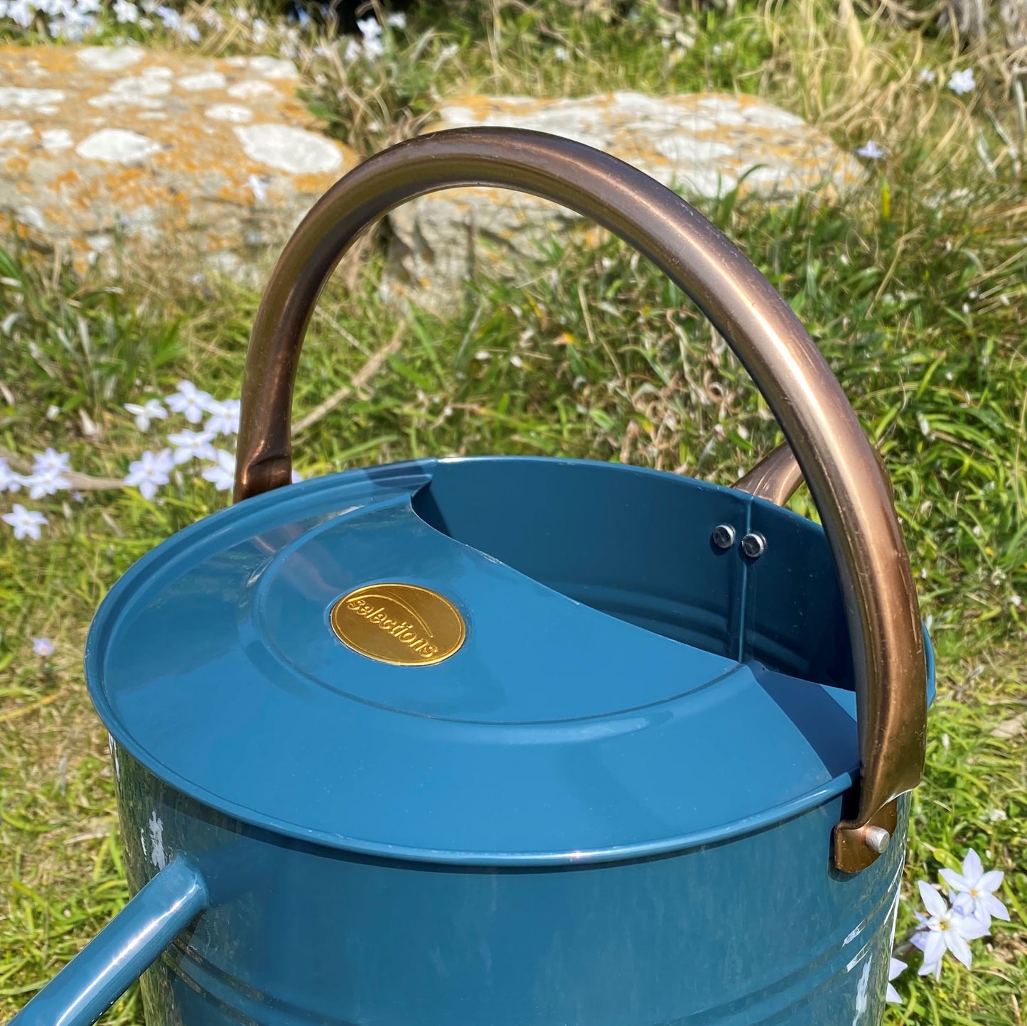 Heritage Blue & Copper Metal Watering Can with Rose (9 Litre)