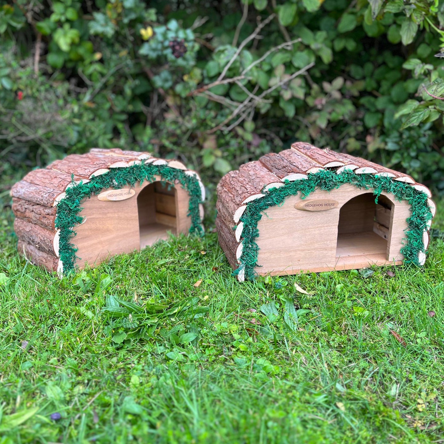 Wooden Hedgehog House Hogitat With Bark Roof (Set of 2)