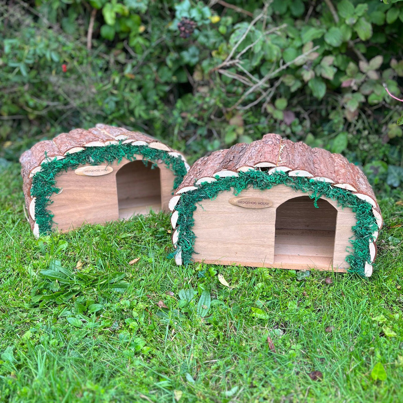 Wooden Hedgehog House Hogitat With Bark Roof (Set of 2)