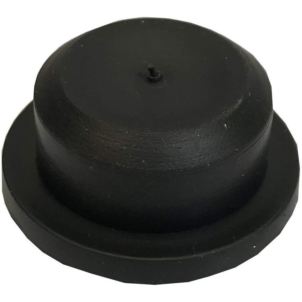 A black plastic bung for a lawn roller.