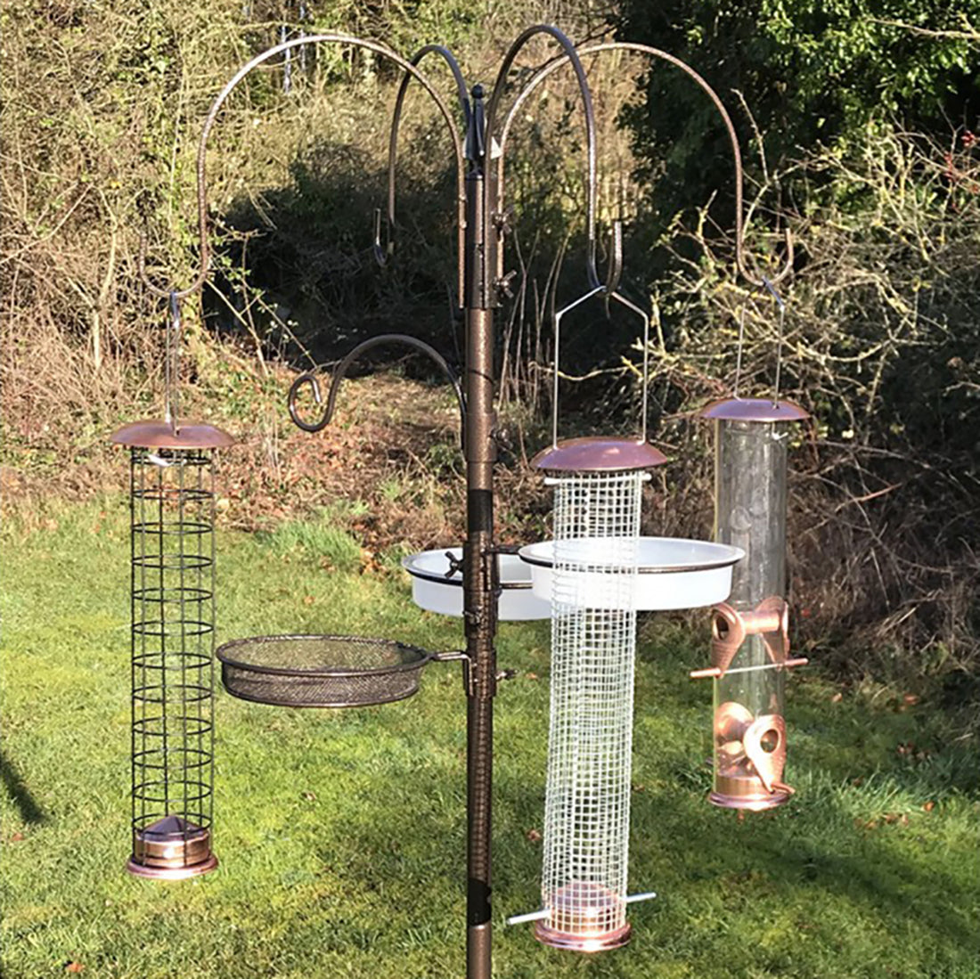 Deluxe Complete Metal Bird Feeding Station with Large Copper Style Feeders & Baffle