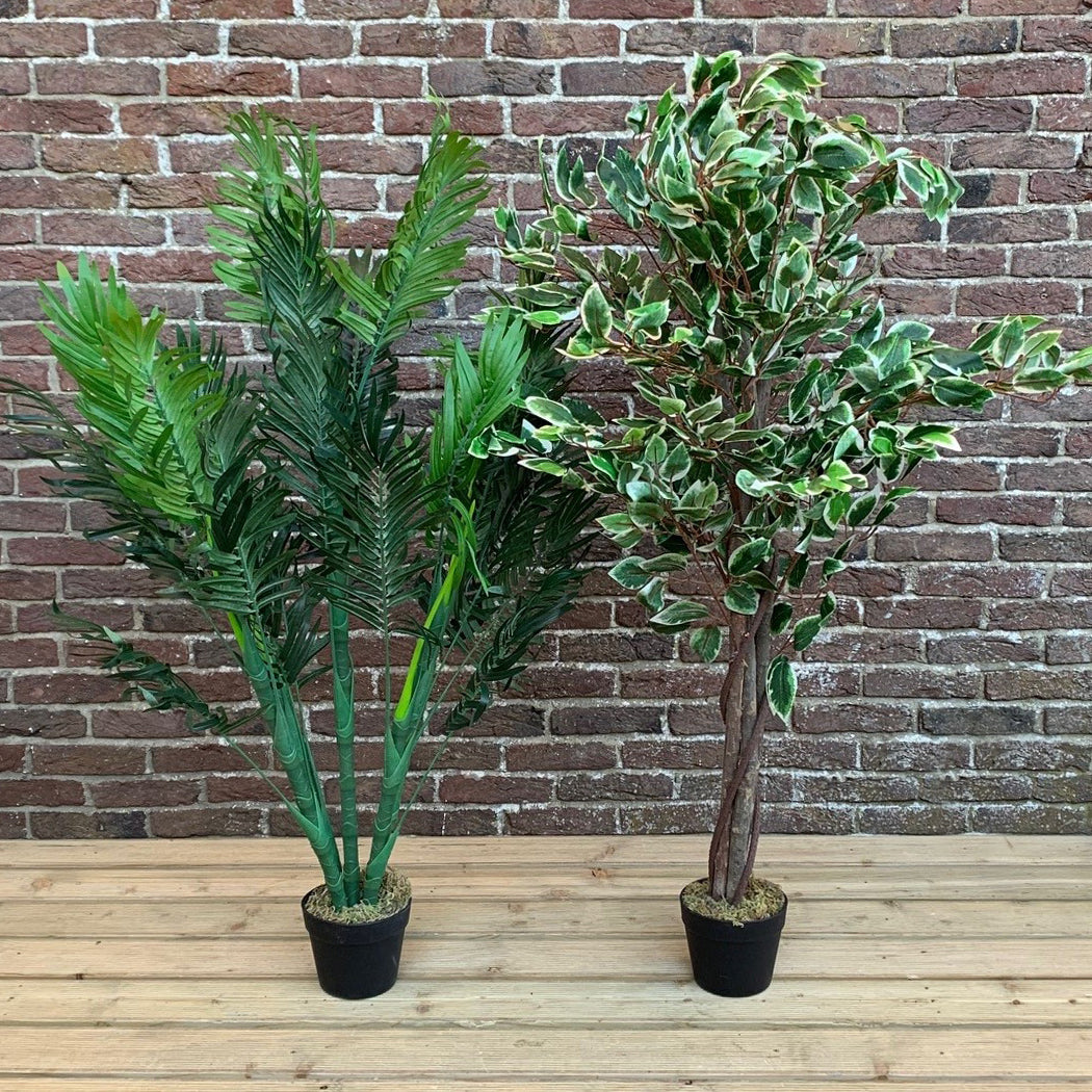 Artificial Palm And Ficus Tree Pair (125cm)