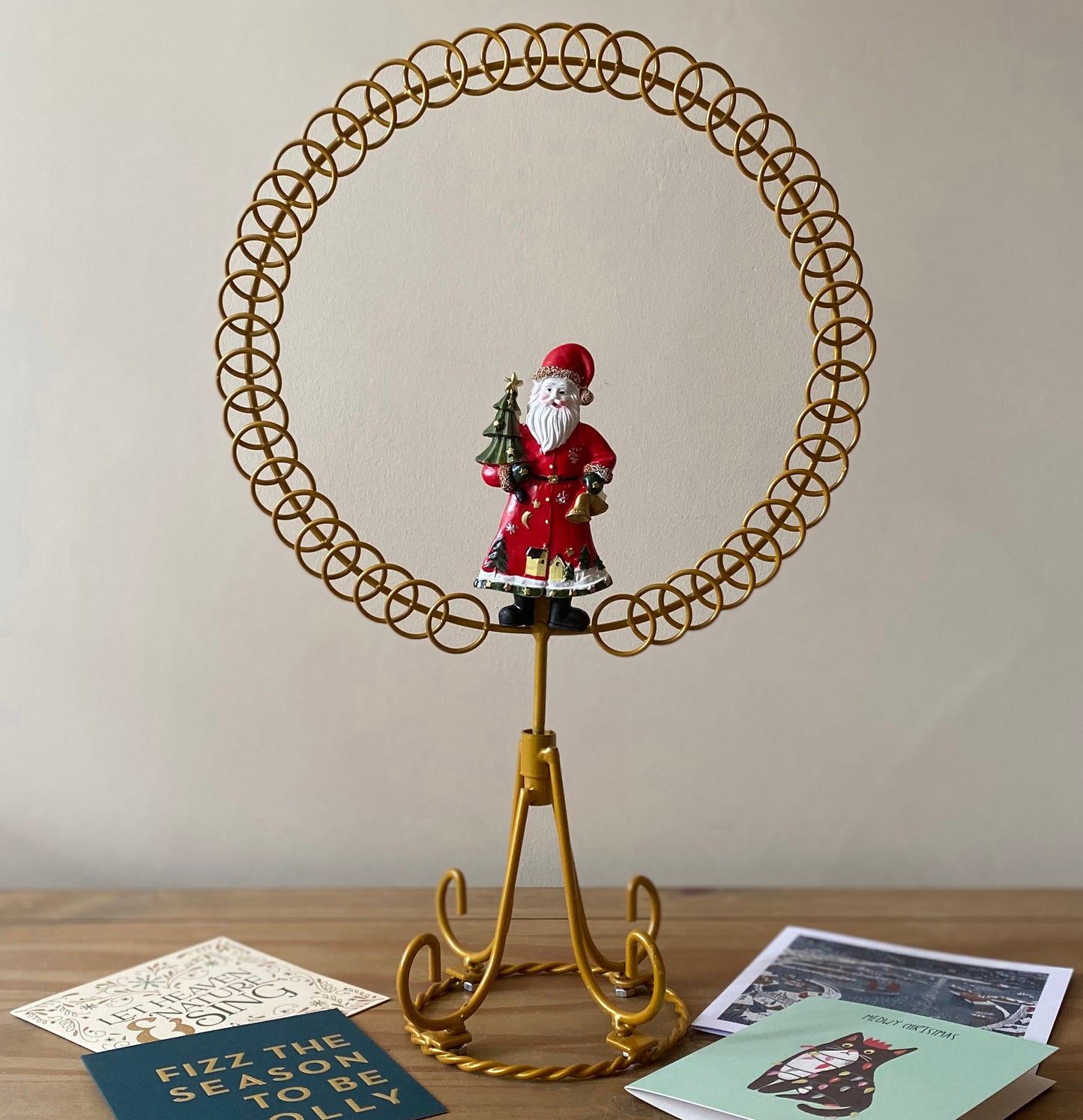 Gold Santa Circle Christmas Card Holder Display