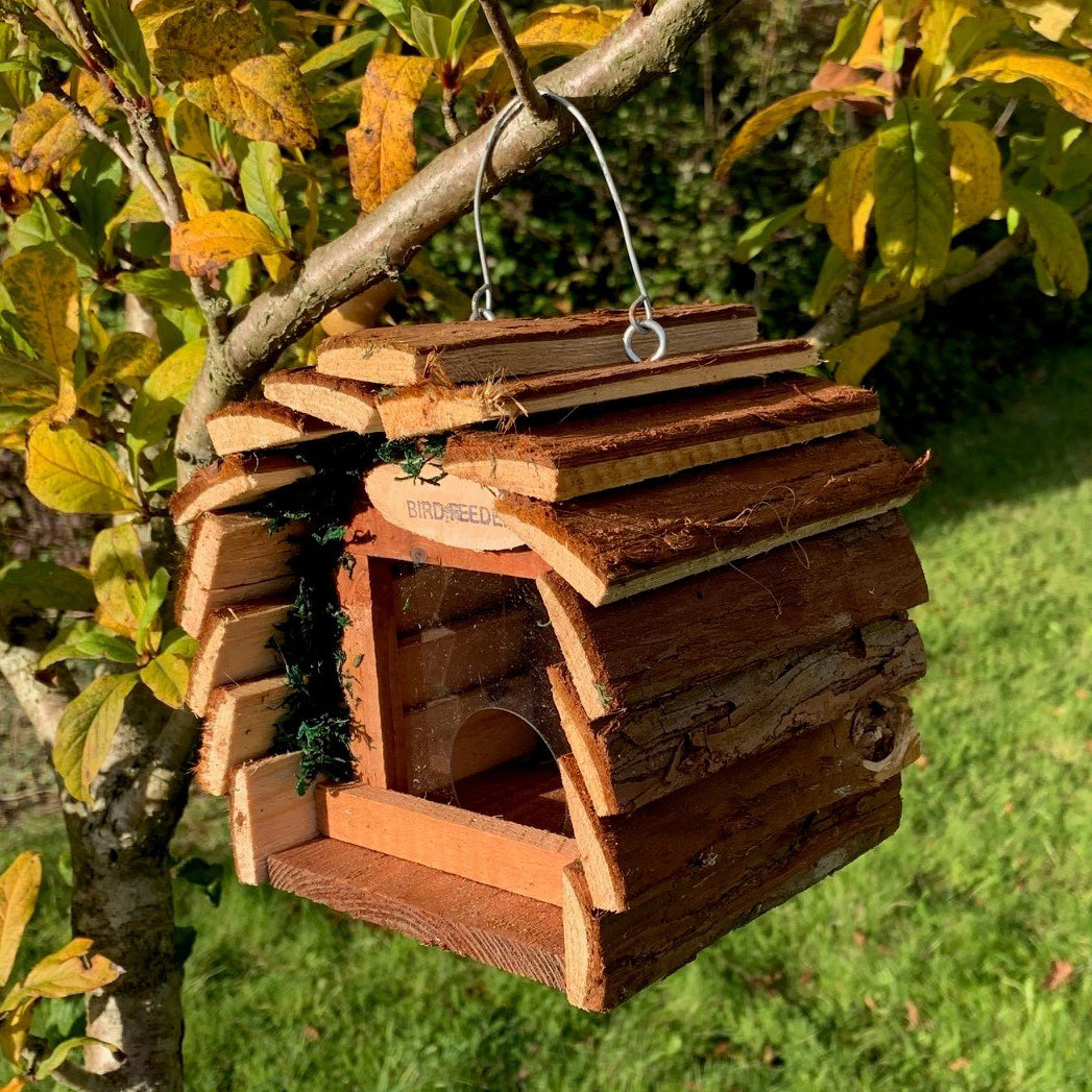 Hanging Wooden Barkwood Seed & Nut Bird Feeder Set