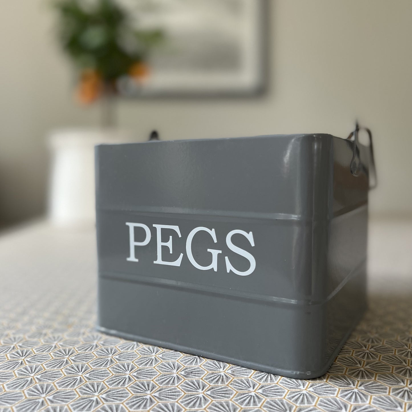 Peg Storage Tin In French Grey
