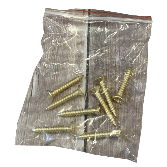 A pack of metal fixings for a wooden boot rack, sealed in a plastic bag.