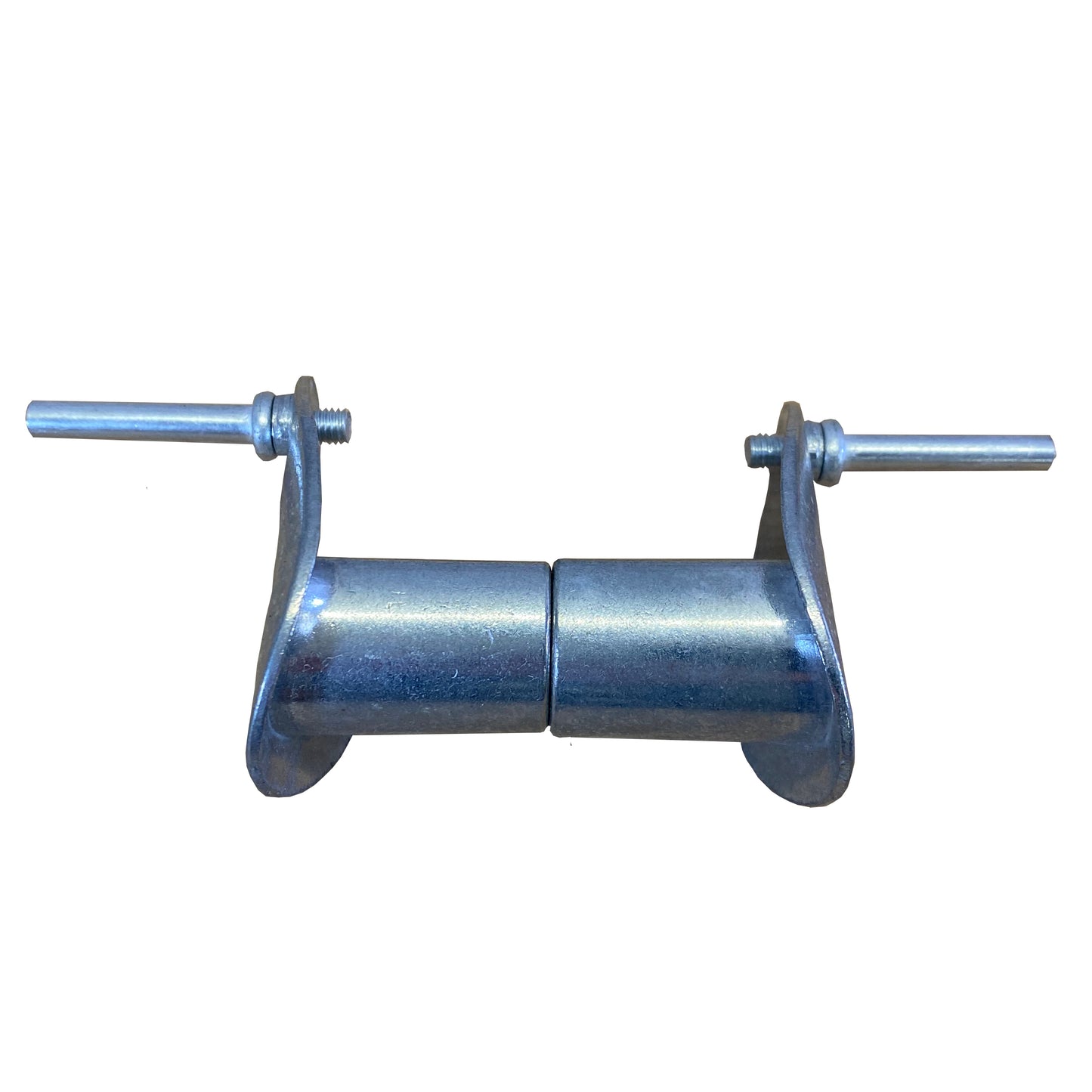 A pair of feeder ports made of metal, likely aluminum, with a silver finish.