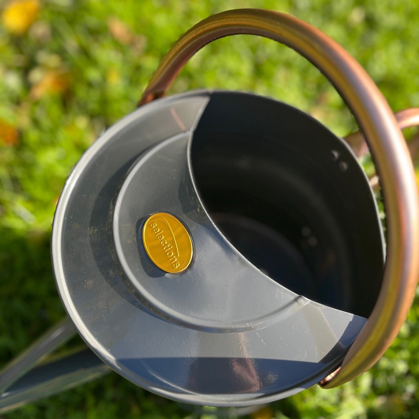 French Grey & Copper Metal Watering Can with Rose (9 Litre)